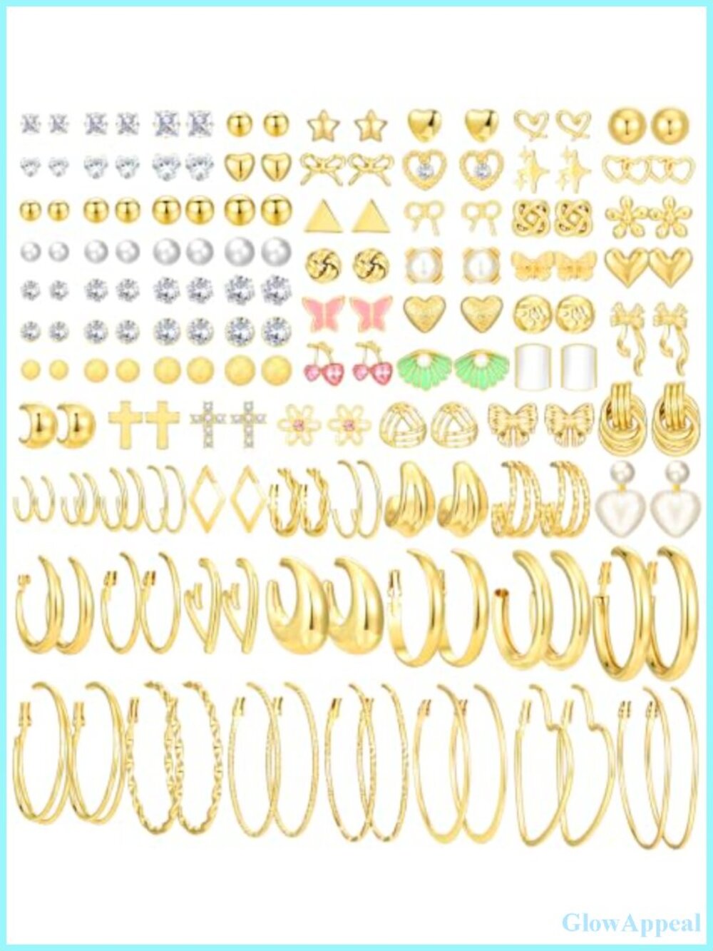 81 Pairs Gold Earrings Set Women Multipack Stud Hoop Huggie Pearl CZ Butterfly